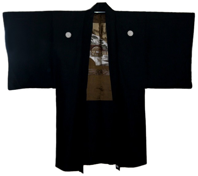 japanese traditional man's black silk kimono jacket