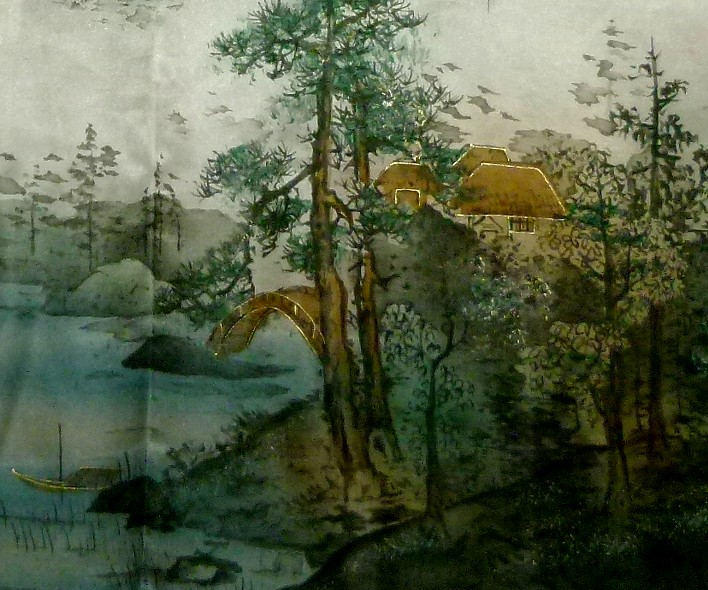japanese painting on silk haori lining