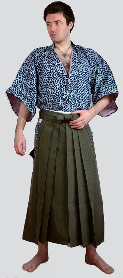 japanese man's silk hakama pants with silk lining, vintage