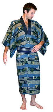 japanese man's traditional blue kimono, 1960's