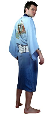japanese man's  traditional silk kimono with lining, 1950's