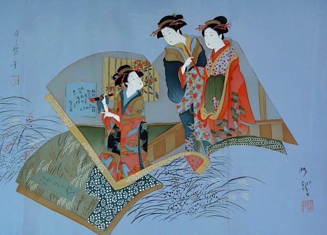 japanese kimono detail of painting on kimono back