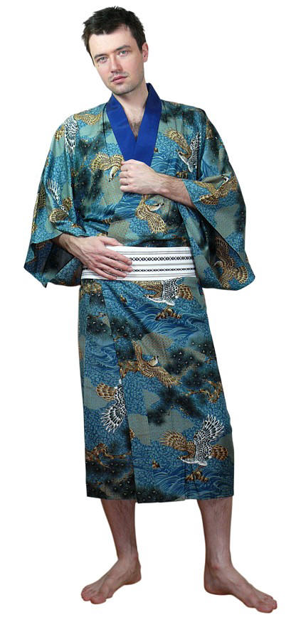 japanese man's silk vintage kimono and obi belt