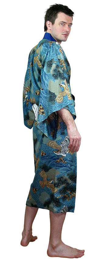 japanese traditional outfit: man's silk kimono vintage and obi belt