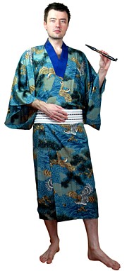 japanese man's traditional silk kimono with lining, 1960's