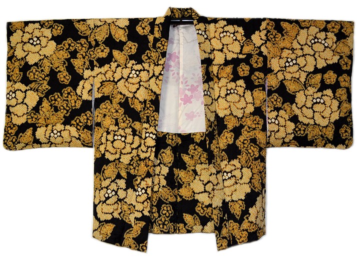 japanese woman's silk haori jacket in tie-dyeing technique, vintage