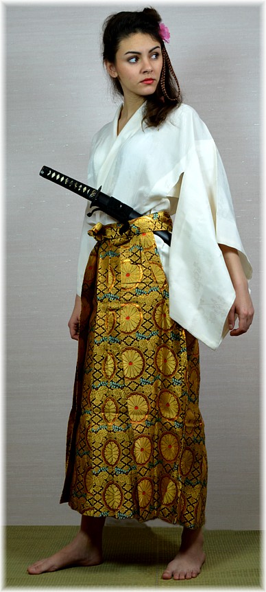 Japanese Woman's Kimono Hakama Umanori Pants Type L:100cm Green 