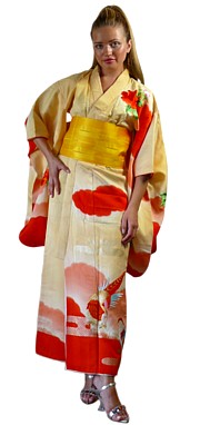 japanese woman's embroidered silk kimono furisode, antique