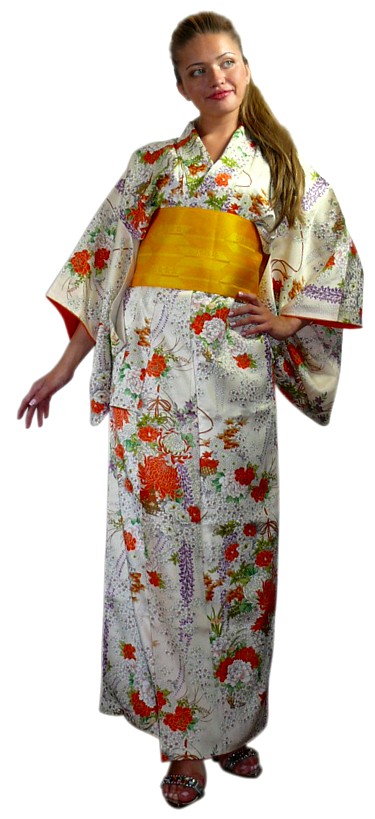 japanese woman's silk vintage kimono and obi belt