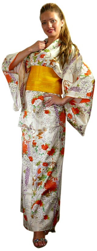 japanese silk vintage kimono, 1970's 