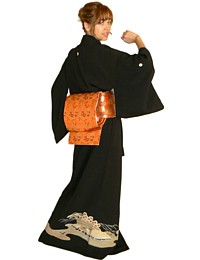 japanese antique black silk kimono TOMESODE