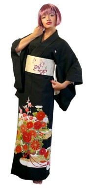 japanese woman's hand painted black formal silk kimono TOMESODE