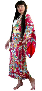 japanese antique silk kimono for young lady