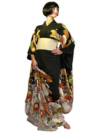 japanese antique silk embroidered and hand-painted kimono