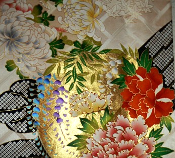 japanese silk kimono detail of hand painting