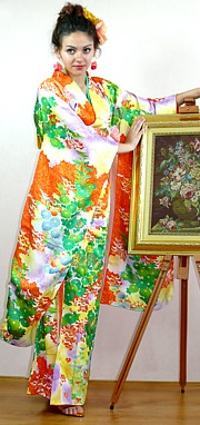 japanese lady's silk kimono FURISODE, vintage