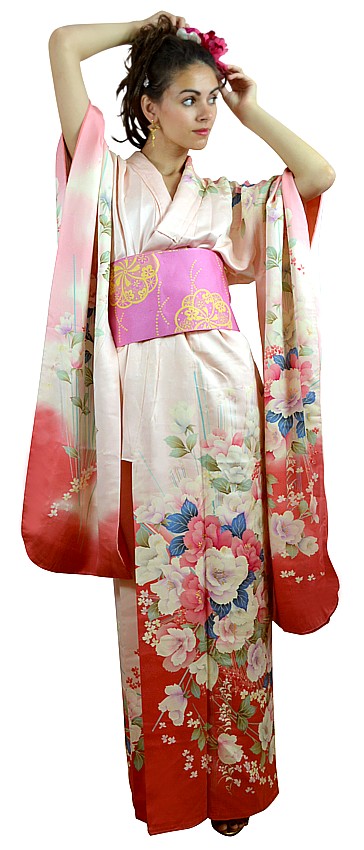 japanese traditional silk festive kimono, 1960's
