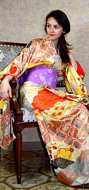 japanese lady silk kimono, vintage