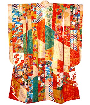 japanese wedding silk kimono gown, vintage