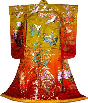 japanese wedding silk brocade kimono, 1960's
