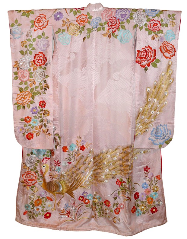japanese embroidered silk kimono, 1950's. 