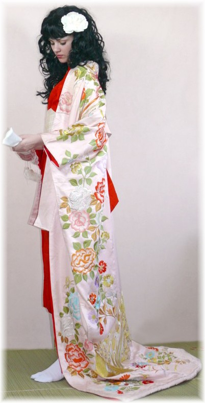 japanese tradicitonal silk embroidered kimono, 1950's