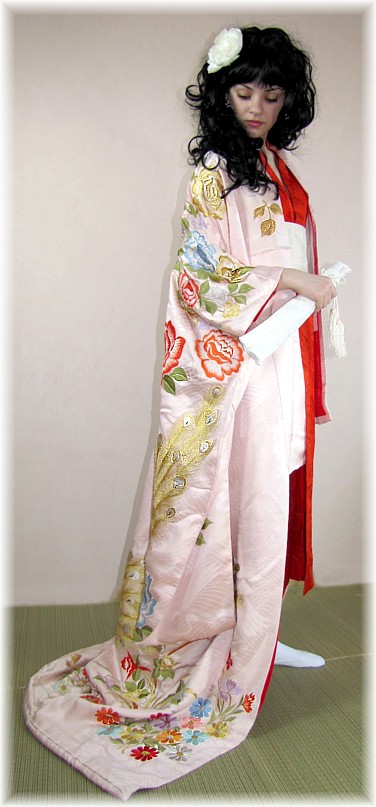 japanese tradicitonal silk embroidered kimono gown