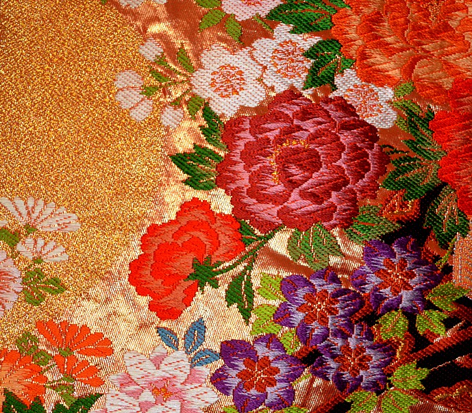 japanese wedding kimono: detail of fabric pattern